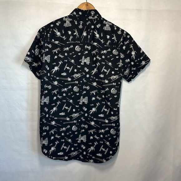 STAR WARS Logo DISNEY SITH TIE BOMBER Death Star Hawaiian Button Shirt BLACK S - Picture 4 of 7